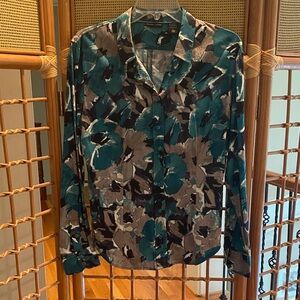 New York & Company Blue Patterned Blouse